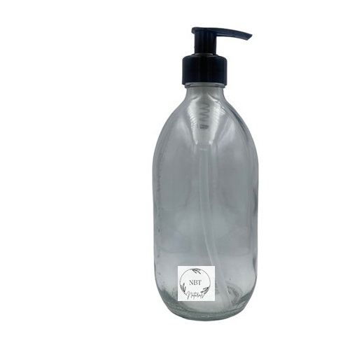 NBT Naturals -Empty Glass Bottle & Dispenser Black Lotion Pump- Clear -500ml